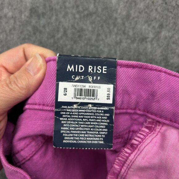 Lucky Brand Mid Rise Cut Off Shorts Women's Size 6 / 28 Radiant Orchid Fray NWT - Picture 6 of 14